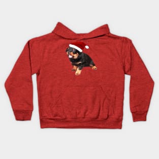 Cute Rottweiler Puppy Wearing Cartoon Santa Hat Kids Hoodie